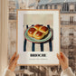Brioche – on Striped Tablecloth, French Pastry Painting, styled in a charming Paris street view