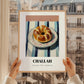 Challah – on Striped Tablecloth, Jewish Food Poster, styled in a charming Paris street view
