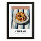 Challah – on Striped Tablecloth, Jewish Food Poster, in sleek black frame