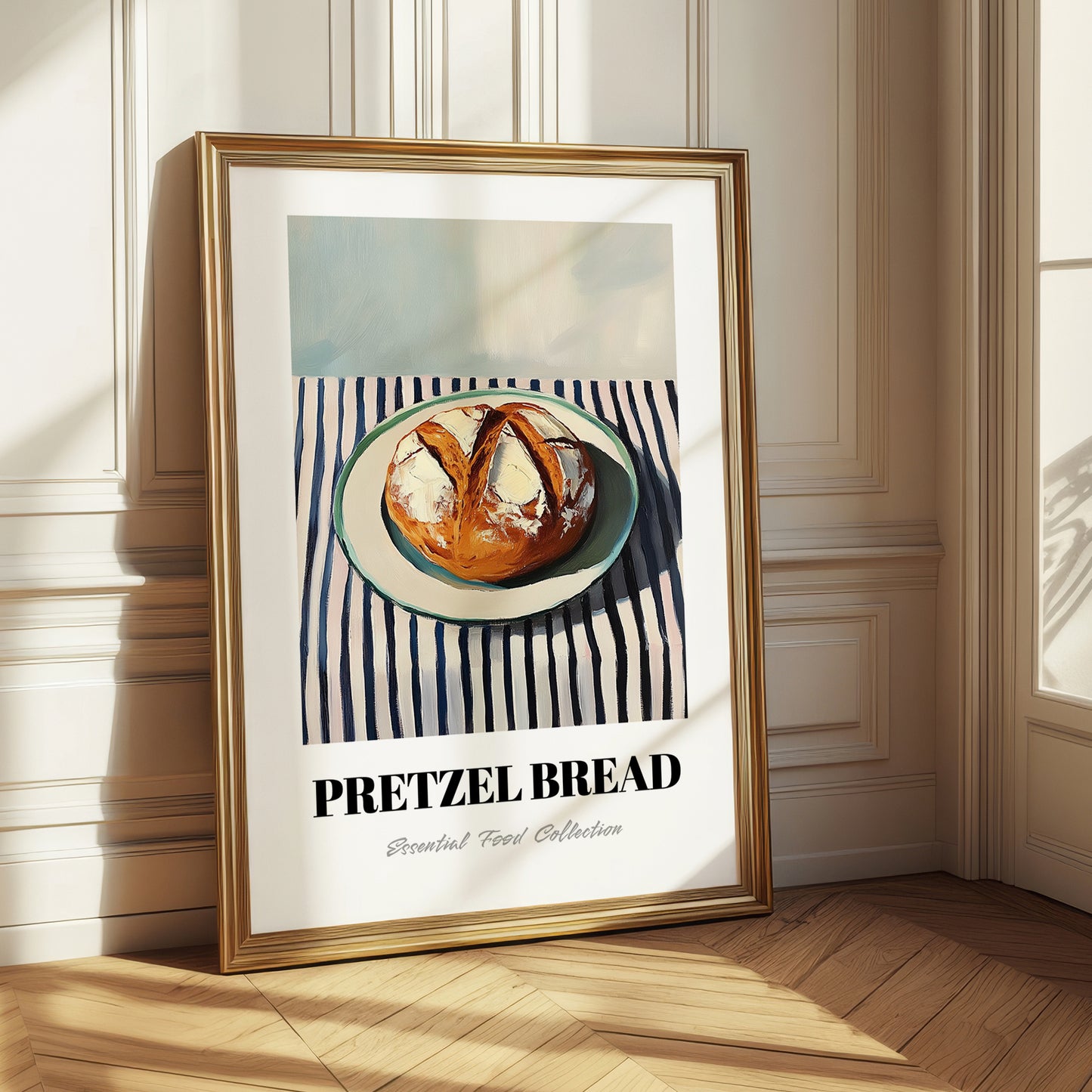 Pretzel Bread – on Striped Tablecloth, German Pastry Still Life 