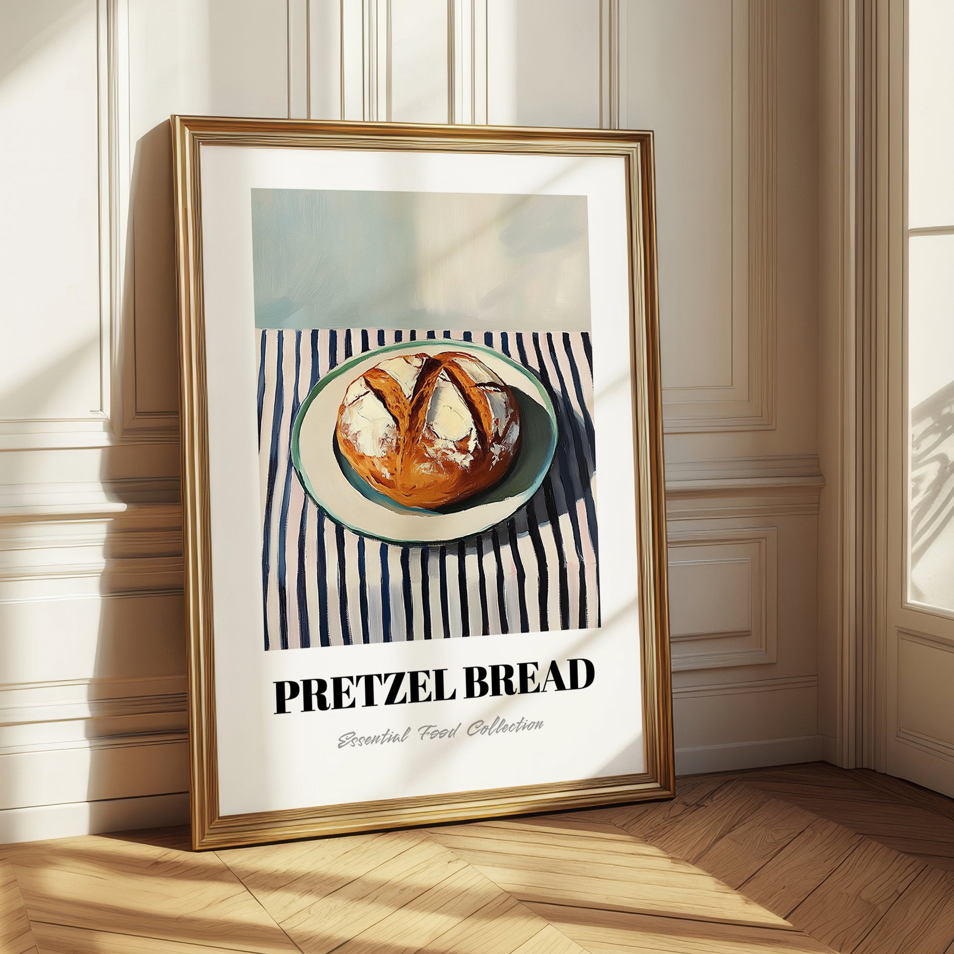 Pretzel Bread – on Striped Tablecloth, German Pastry Still Life 