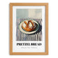 Pretzel Bread – on Striped Tablecloth, German Pastry Still Life, set in oak frame