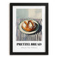 Pretzel Bread – on Striped Tablecloth, German Pastry Still Life, in sleek black frame