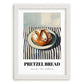 Pretzel Bread – on Striped Tablecloth, German Pastry Still Life, placed in minimal white frame