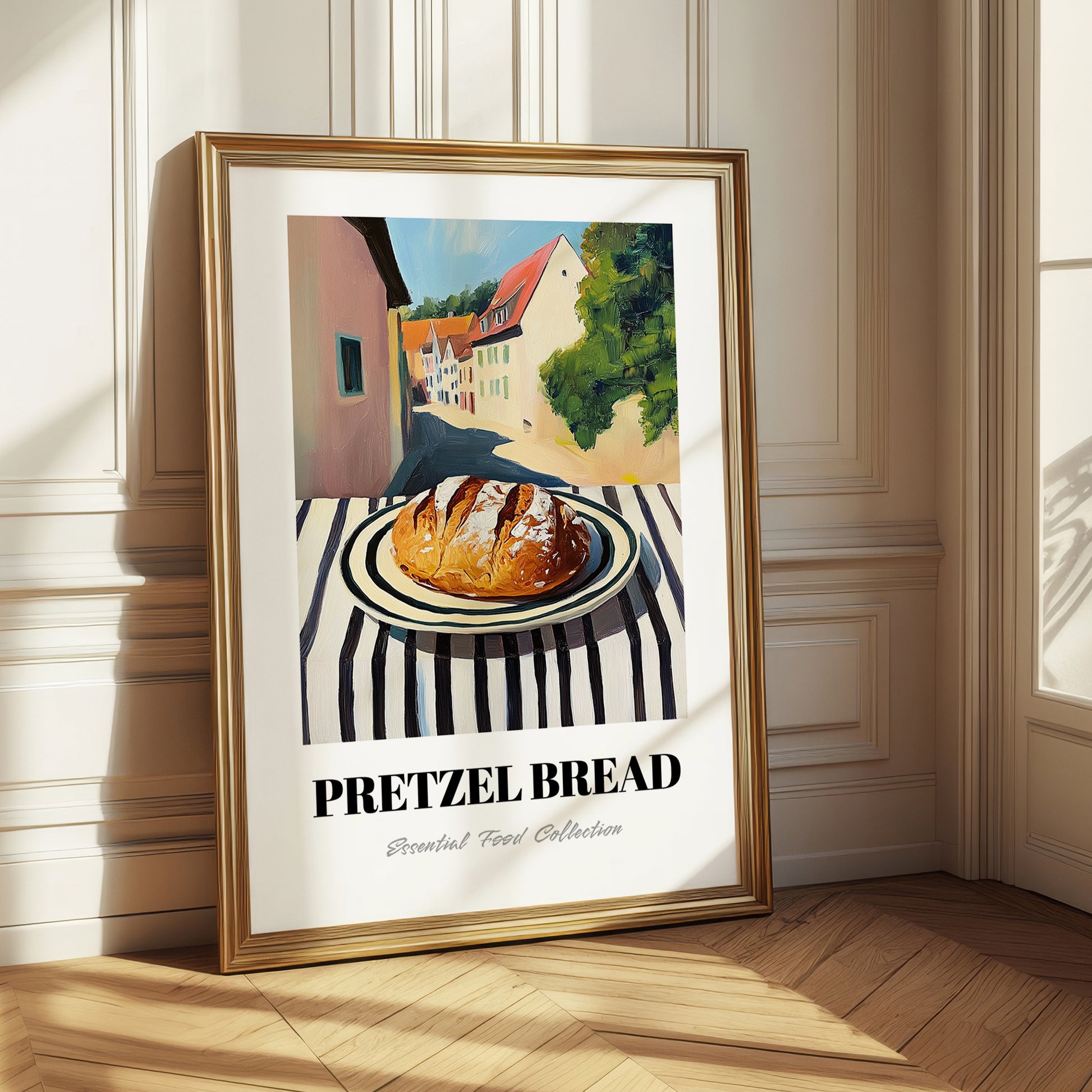 Pretzel Bread – German village Street Café Scene, German Pastry Wall Decor 