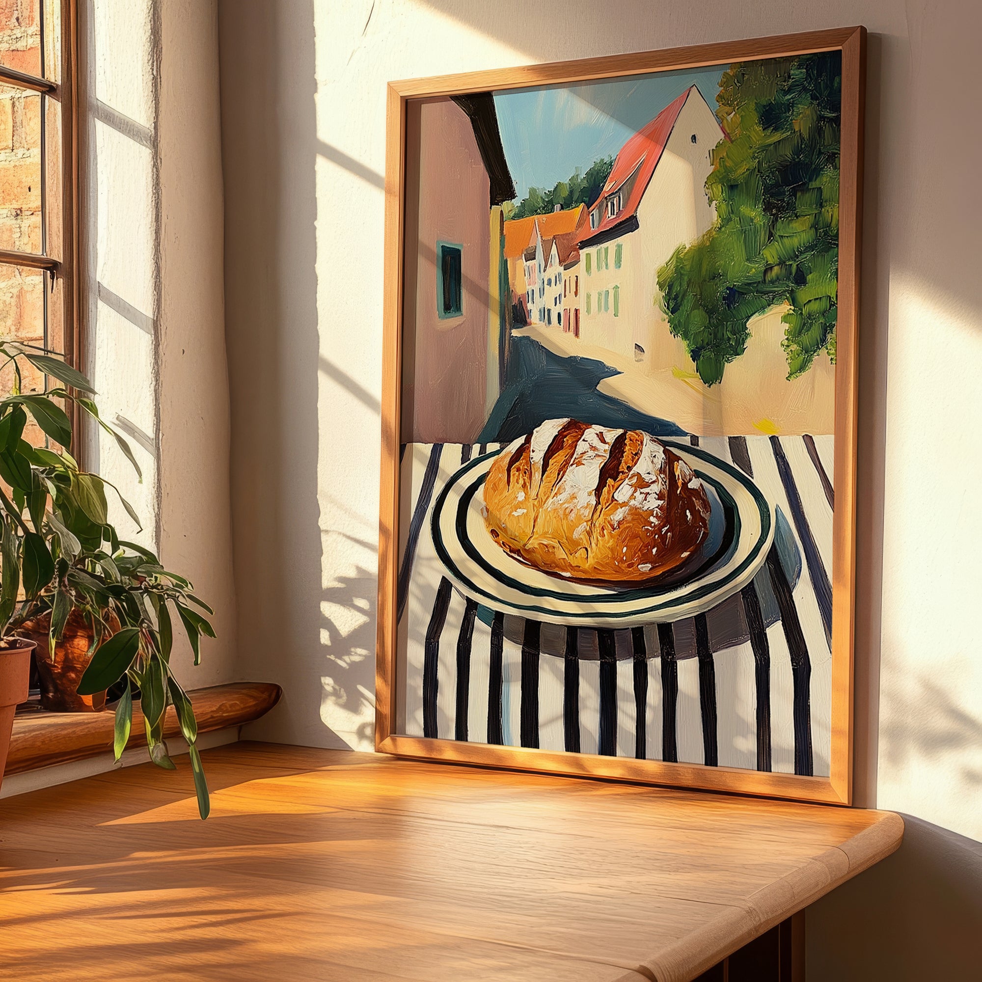 Pretzel Bread – German village Street Café Scene, German Pastry Wall Decor, clean layout with no caption