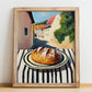 Pretzel Bread – German village Street Café Scene, German Pastry Wall Decor, no-text version framed in wood