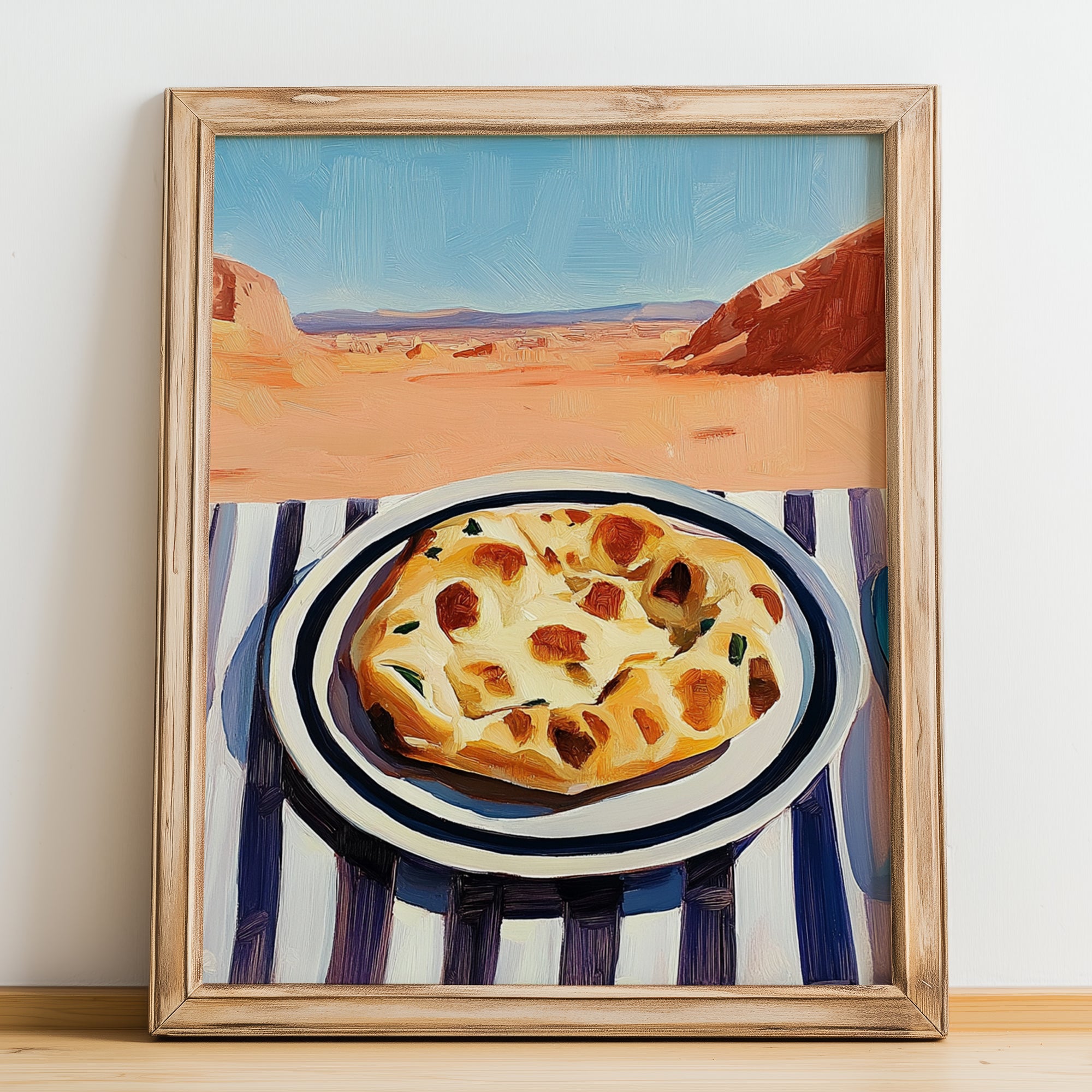 Flatbread – Desert Café Scene, Middle Food Poster, no-text version framed in wood