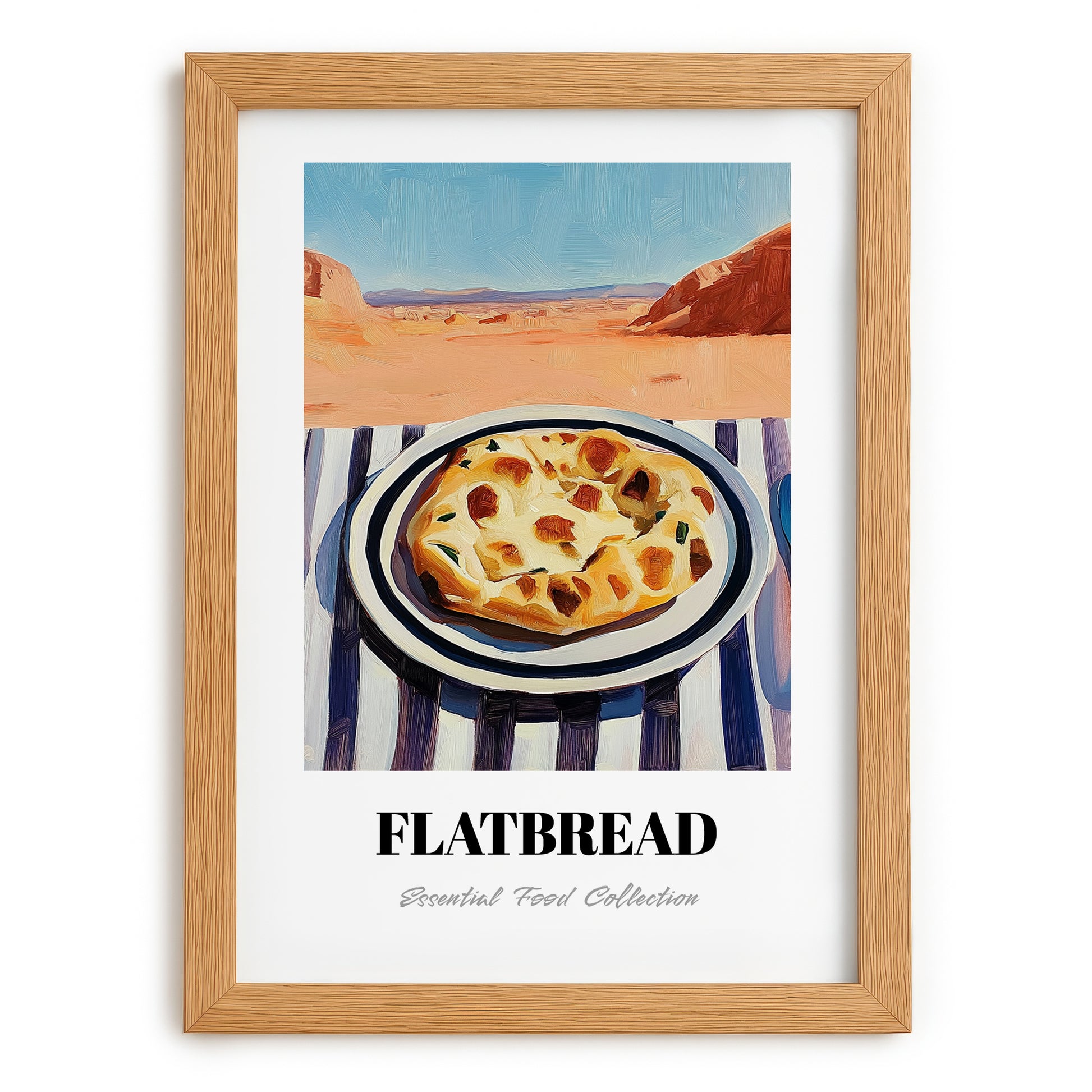 Flatbread – Desert Café Scene, Middle Food Poster, set in oak frame