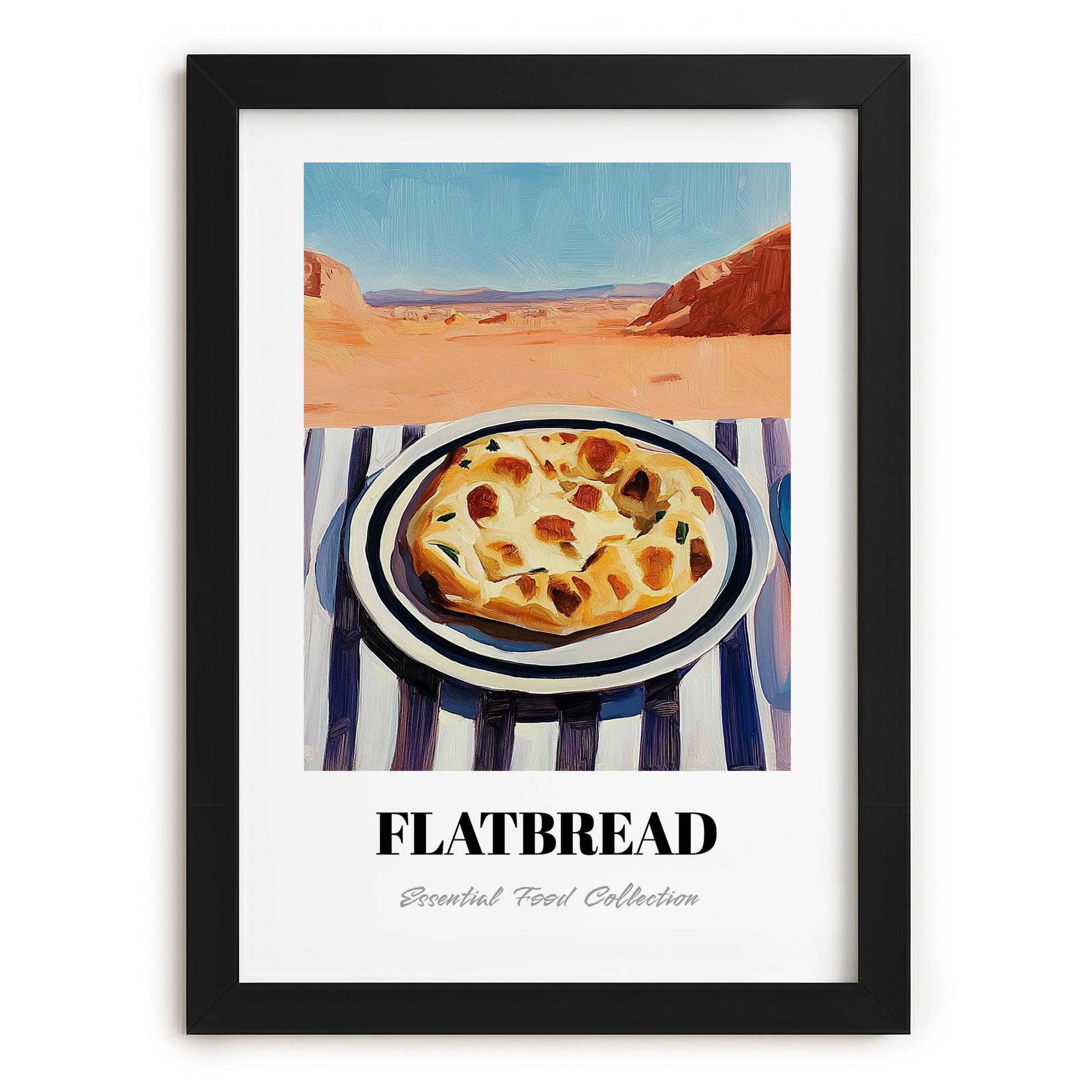 Flatbread – Desert Café Scene, Middle Food Poster, in sleek black frame