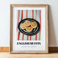 English Muffin – on Striped Tablecloth, British Pastry Still Life, in wooden frame leaning on the floor