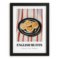 English Muffin – on Striped Tablecloth, British Pastry Still Life, in sleek black frame