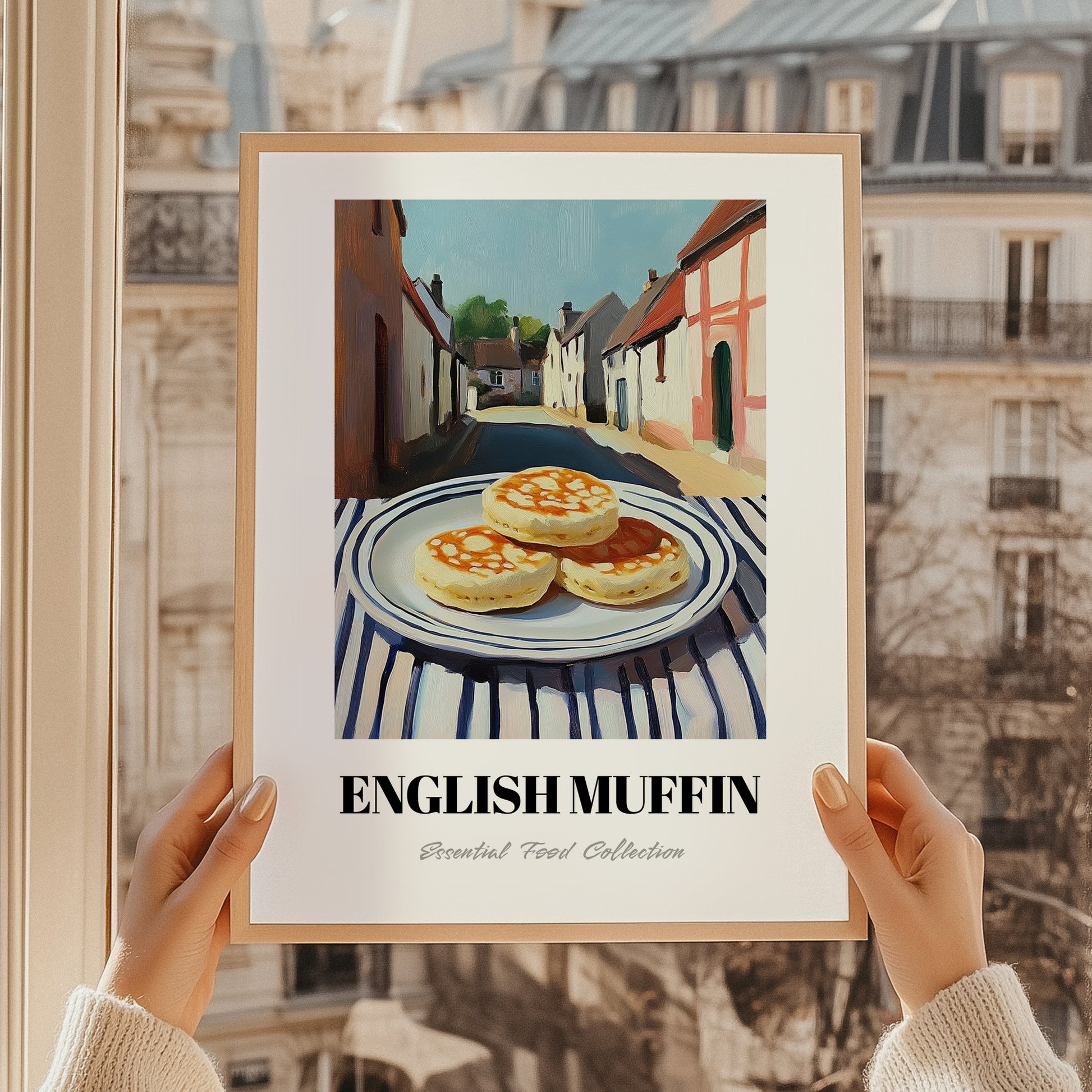English Muffin – British village Café on the Corner, British Pastry Art, styled in a charming Paris street view