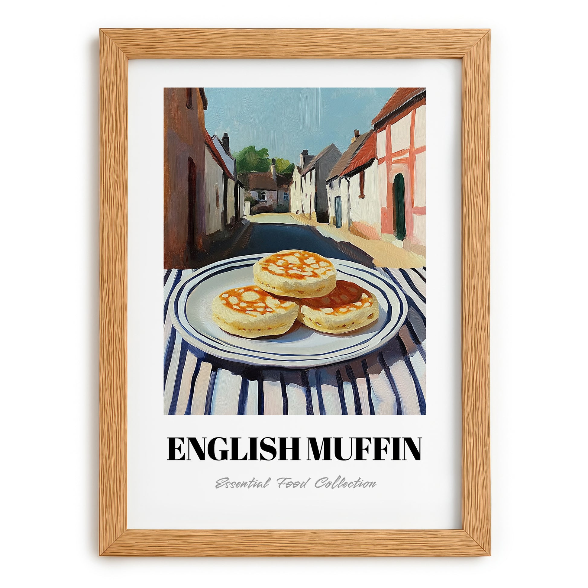 English Muffin – British village Café on the Corner, British Pastry Art, set in oak frame