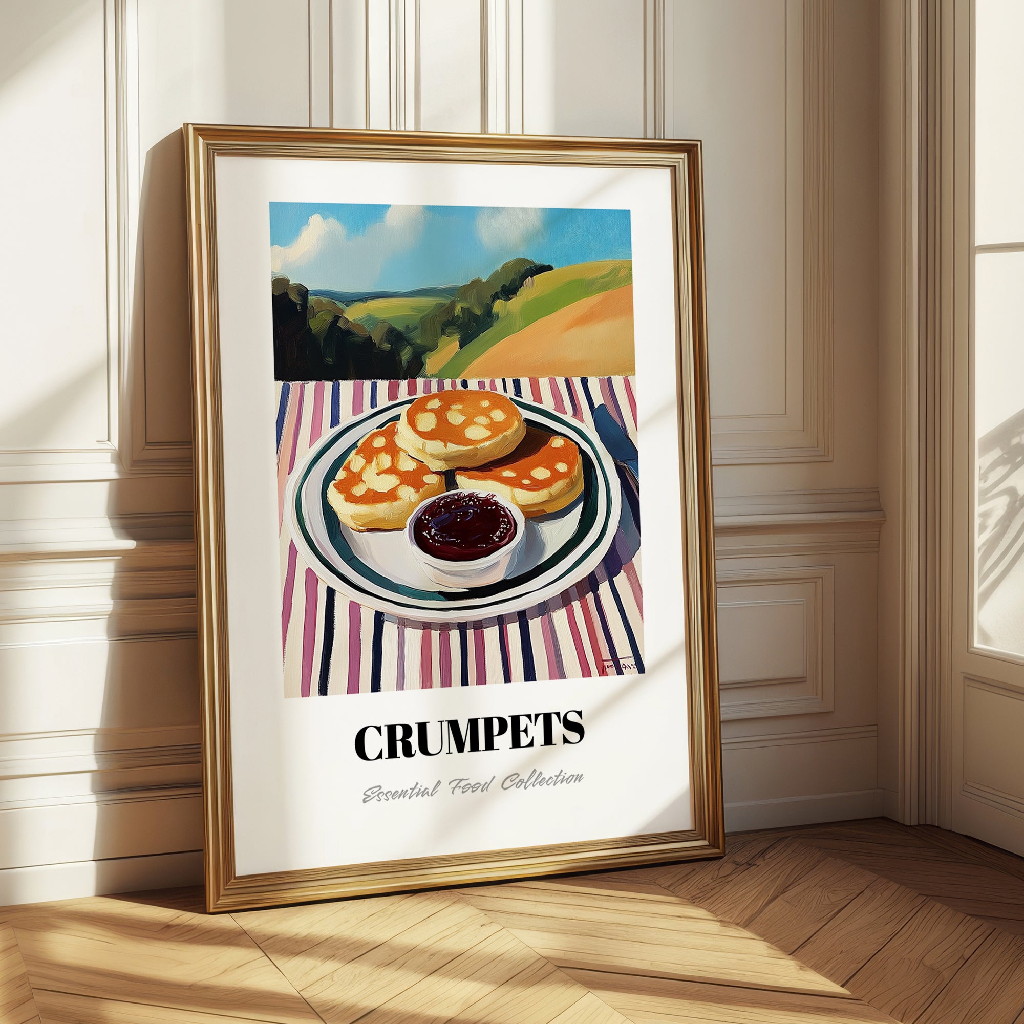 Crumpets – Hilltop Table Scene, British Pastry Still Life 