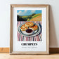 Crumpets – Hilltop Table Scene, British Pastry Still Life, in wooden frame leaning on the floor