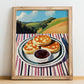Crumpets – Hilltop Table Scene, British Pastry Still Life, no-text version framed in wood