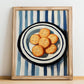 Crackers – on Striped Tablecloth, American Food Painting, no-text version framed in wood