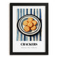 Crackers – on Striped Tablecloth, American Food Painting, in sleek black frame