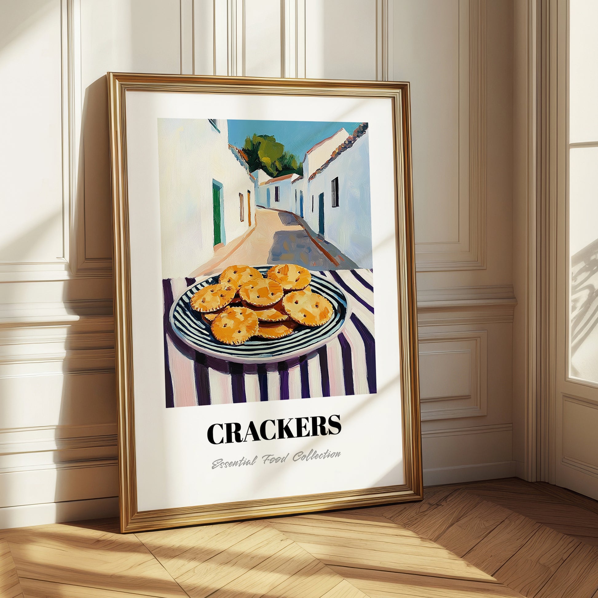 Crackers – White village Urban Café Scene, American Food Wall Print