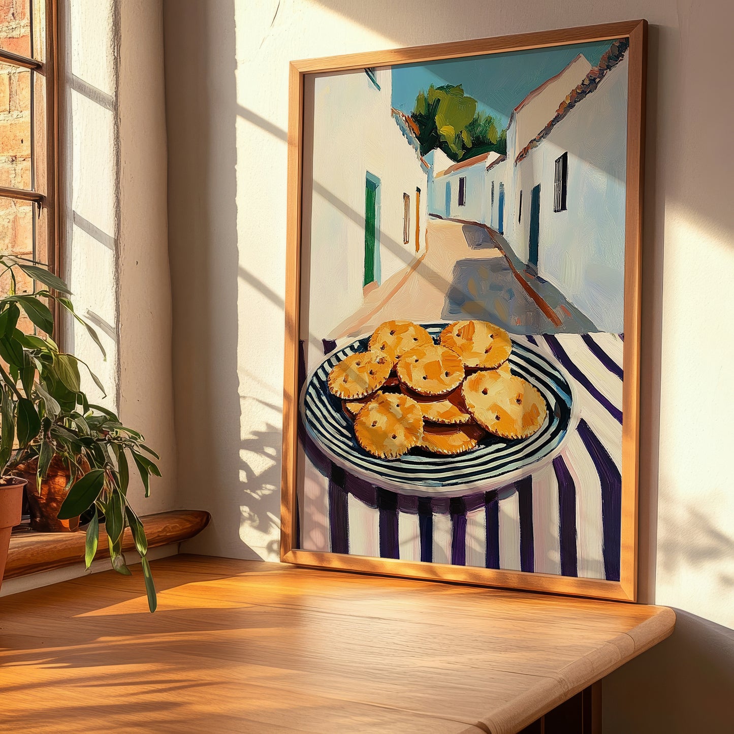 Crackers – White village Urban Café Scene, American Food Wall Print, clean layout with no caption