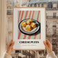 Cheese Puffs – on Striped Tablecloth, American Cheese Painting, styled in a charming Paris street view