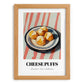 Cheese Puffs – on Striped Tablecloth, American Cheese Painting, set in oak frame
