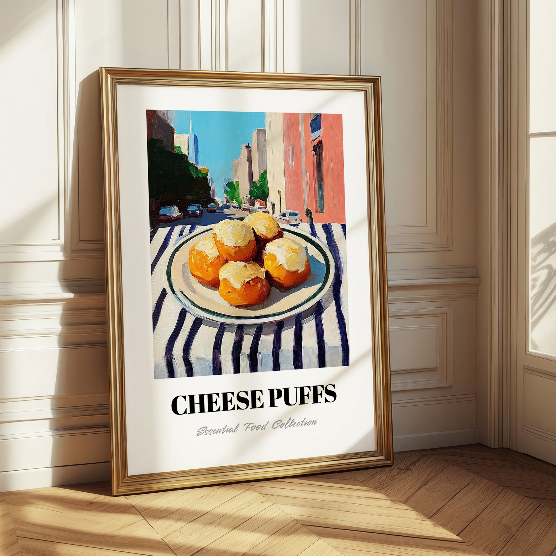 Cheese Puffs – New York Outdoor Café Scene, American Cheese Illustration 