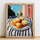 Cheese Puffs – New York Outdoor Café Scene, American Cheese Illustration, no-text version framed in wood