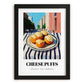 Cheese Puffs – New York Outdoor Café Scene, American Cheese Illustration, in sleek black frame