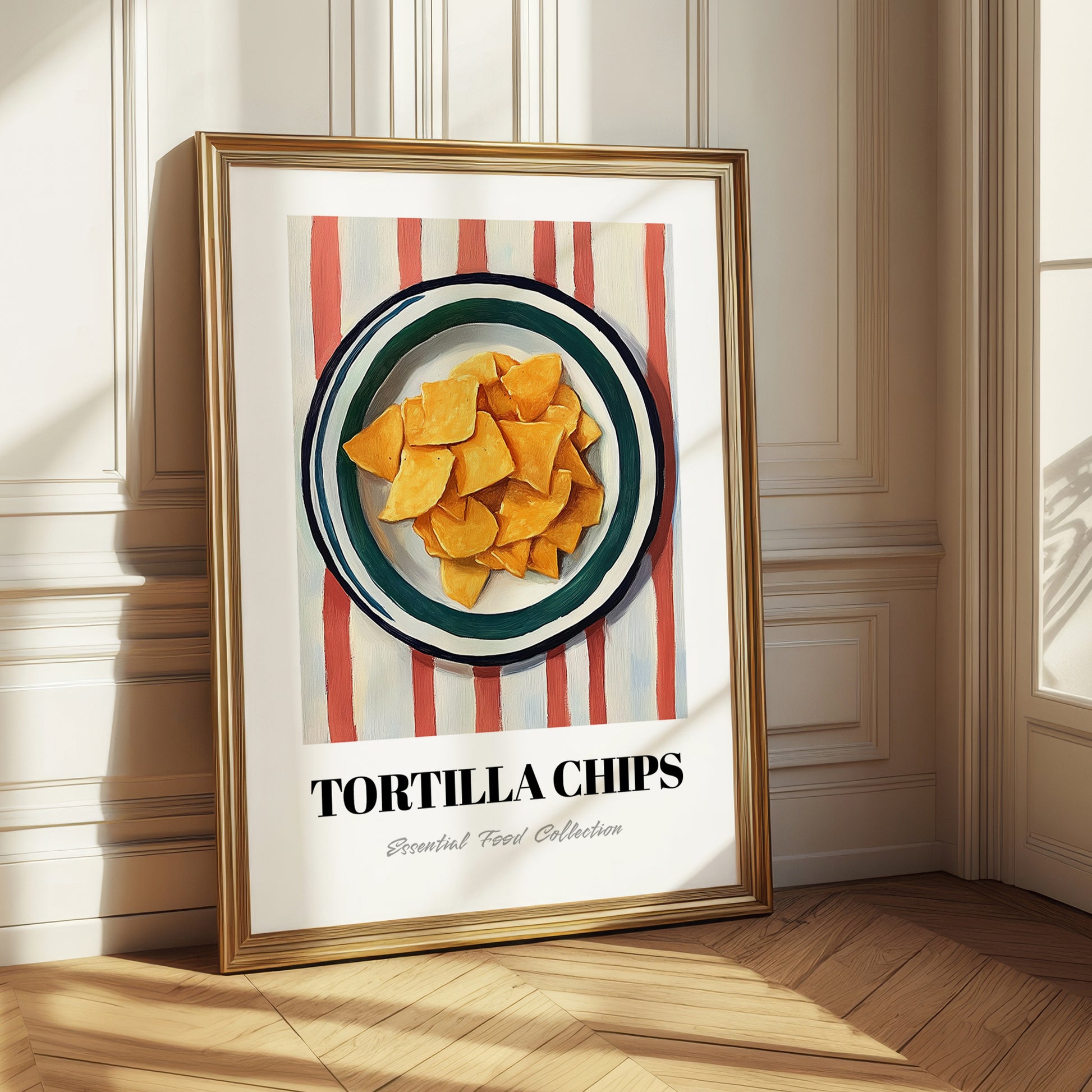 Tortilla Chips – on Striped Tablecloth, Mexican Food Illustration