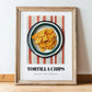Tortilla Chips – on Striped Tablecloth, Mexican Food Illustration, in wooden frame leaning on the floor