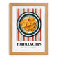 Tortilla Chips – on Striped Tablecloth, Mexican Food Illustration, set in oak frame