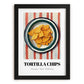 Tortilla Chips – on Striped Tablecloth, Mexican Food Illustration, in sleek black frame
