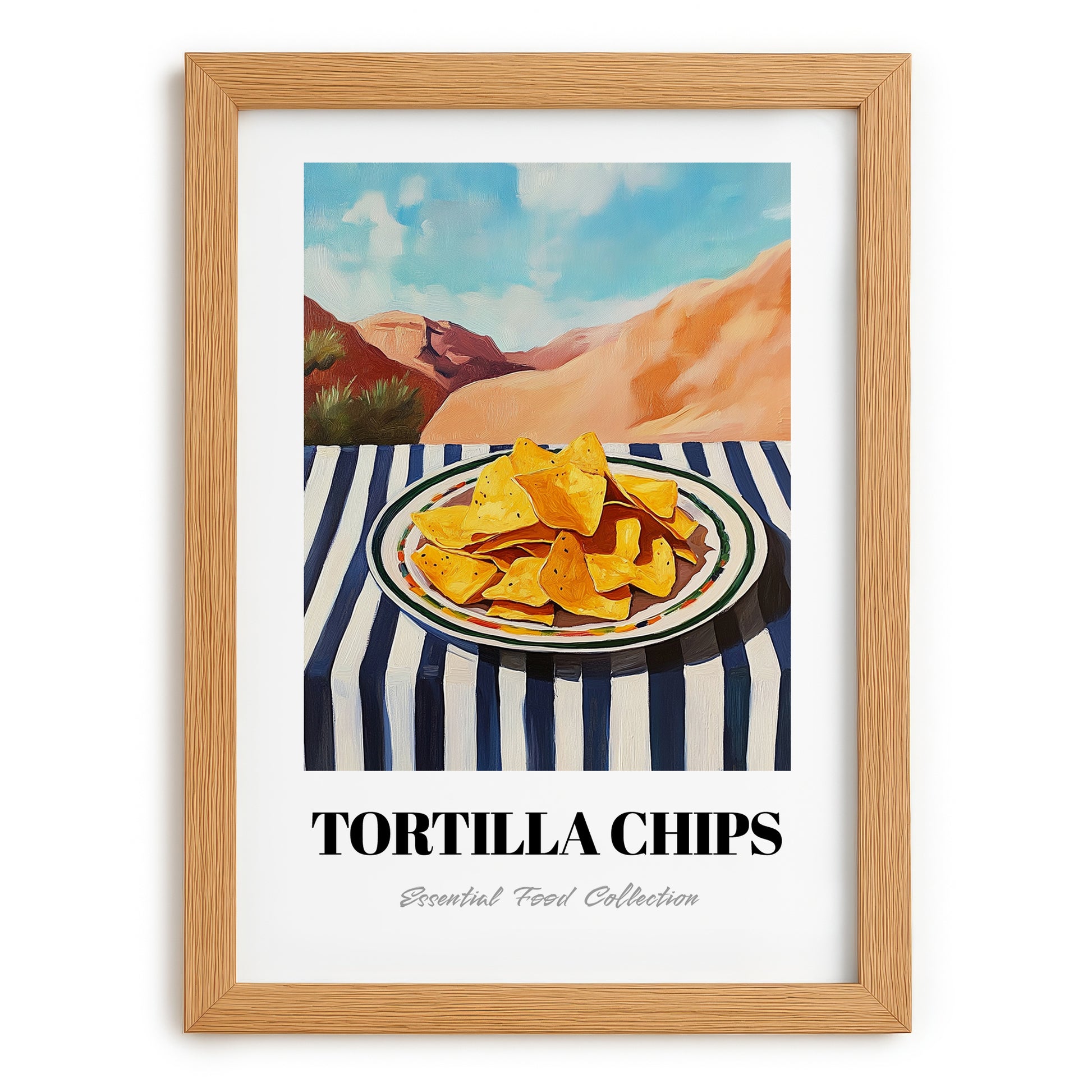 Tortilla Chips – Desert Café Scene, Mexican Food Wall Decor, set in oak frame