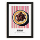 Jerky – on Striped Tablecloth, American Food Wall Decor, in sleek black frame