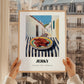 Jerky – White village Street Café Scene, American Food Poster, styled in a charming Paris street view