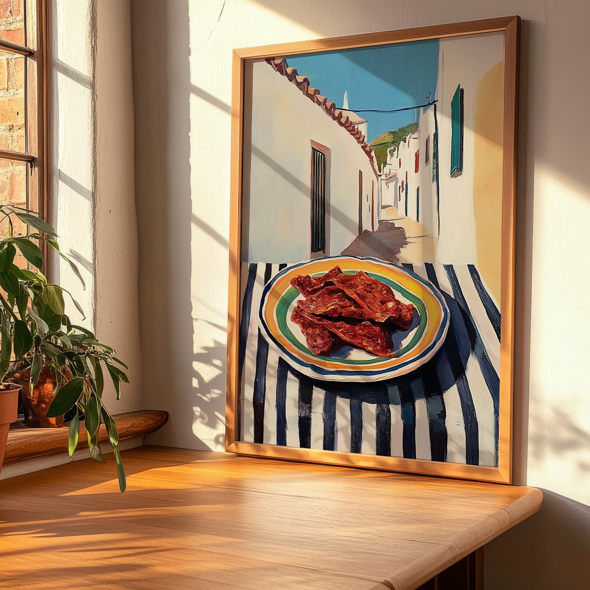 Jerky – White village Street Café Scene, American Food Poster, clean layout with no caption