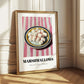 Marshmallows – on Striped Tablecloth, American Dessert Wall Illustration 