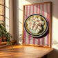 Marshmallows – on Striped Tablecloth, American Dessert Wall Illustration, clean layout with no caption