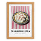 Marshmallows – on Striped Tablecloth, American Dessert Wall Illustration, set in oak frame