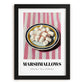 Marshmallows – on Striped Tablecloth, American Dessert Wall Illustration, in sleek black frame