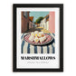 Marshmallows – English village Street Café Scene, American Dessert Wall Illustration, in sleek black frame