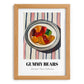 Gummy Bears – on Striped Tablecloth, German Dessert Wall Art, set in oak frame