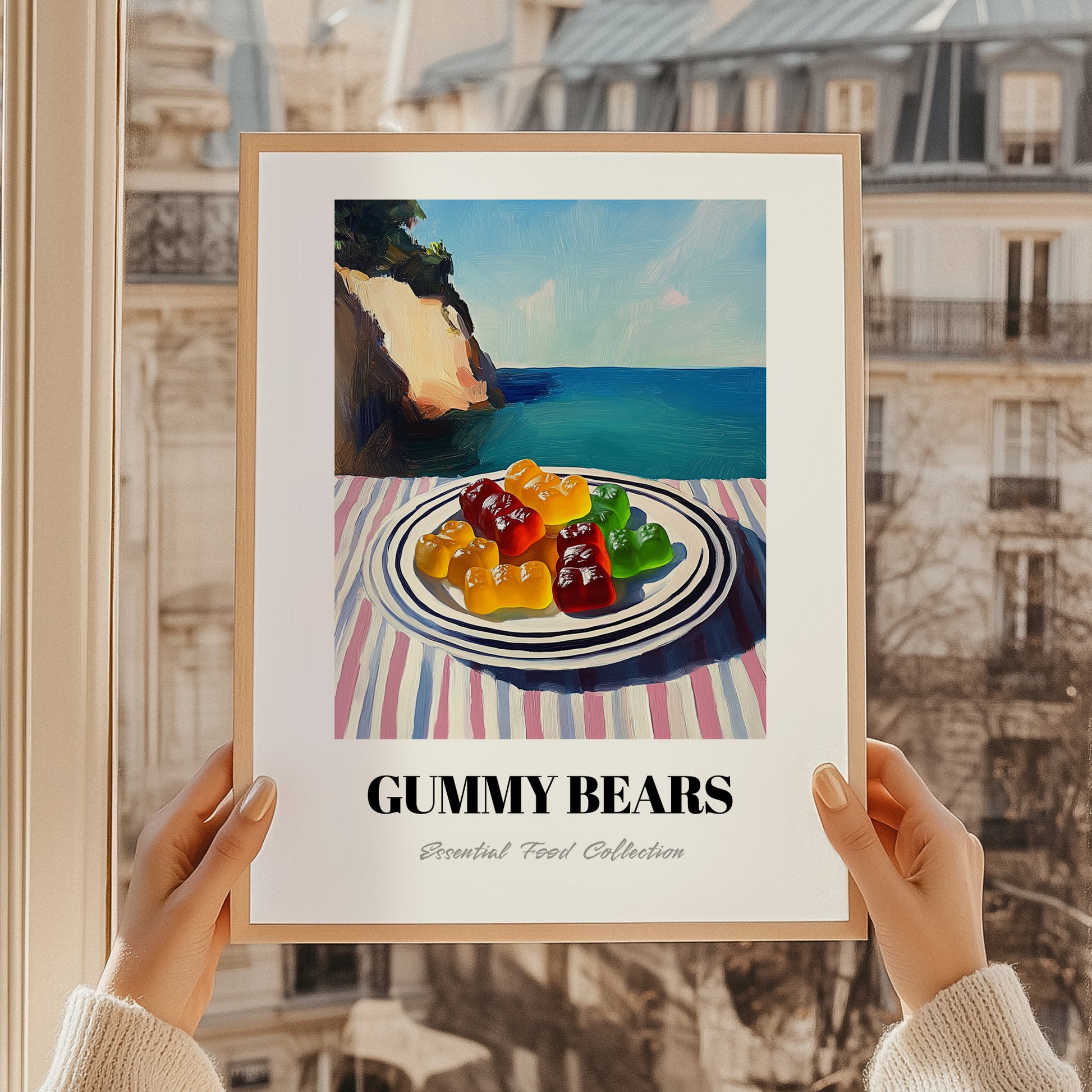 Gummy Bears – Coastal Café Moment, German Dessert Wall Decor, styled in a charming Paris street view