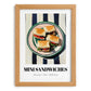 Mini Sandwiches – on Striped Tablecloth, British Food Wall Art, set in oak frame