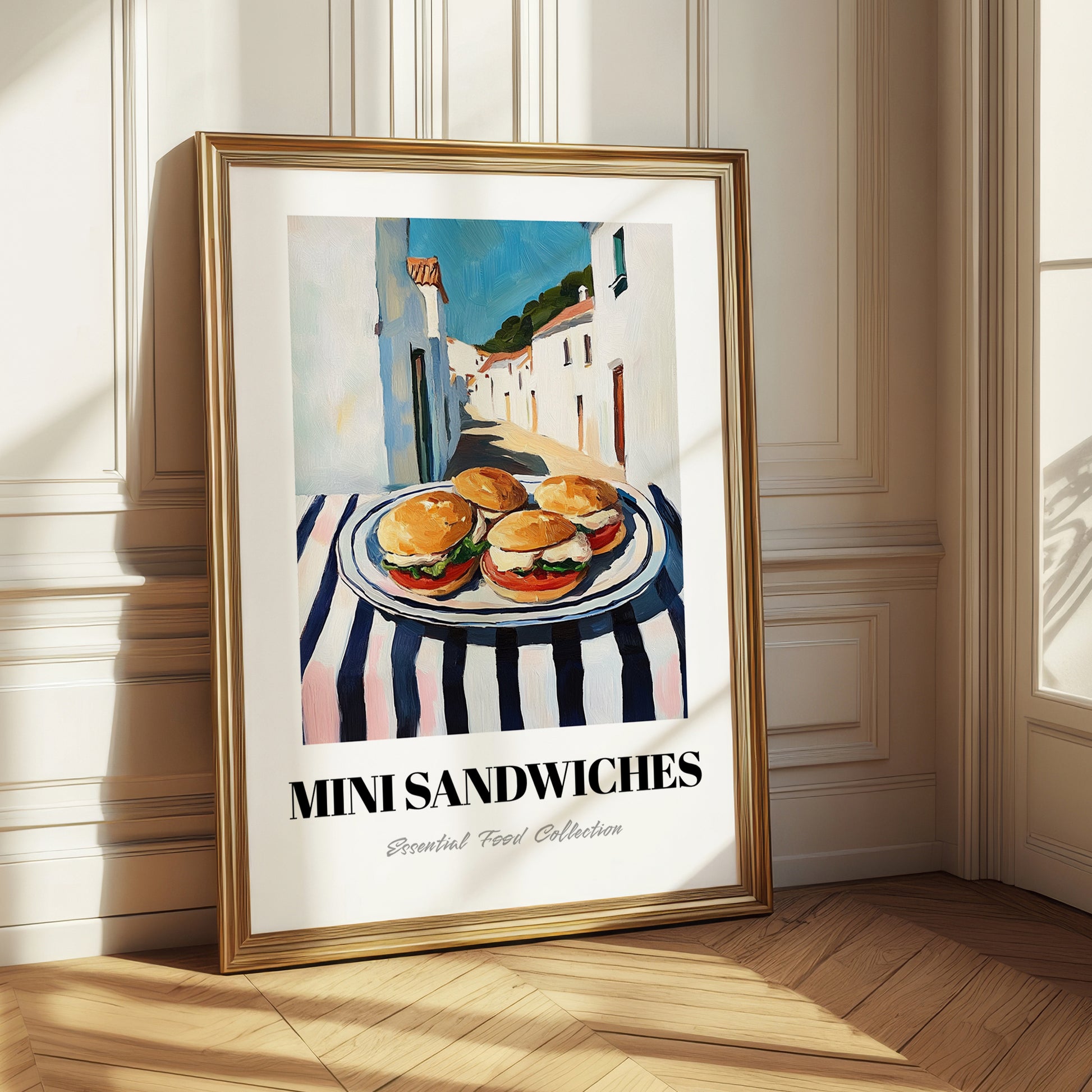 Mini Sandwiches – White village Urban Café Scene, British Food Wall Decor