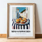 Mini Sandwiches – White village Urban Café Scene, British Food Wall Decor, in wooden frame leaning on the floor