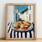 Mini Sandwiches – White village Urban Café Scene, British Food Wall Decor, no-text version framed in wood