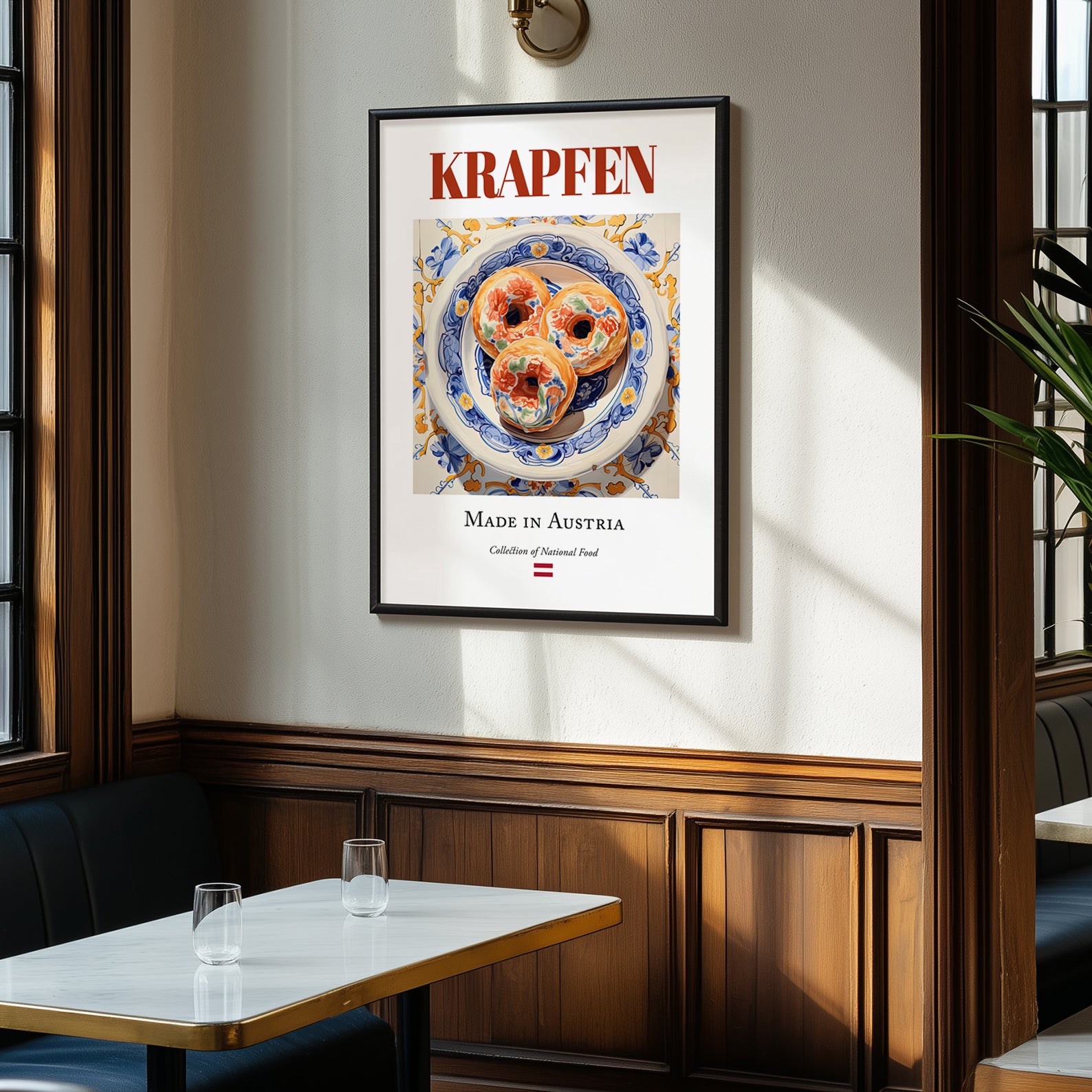 Krapfen – Austrian Dessert Dish, Bistro Illustration, clean layout with no caption